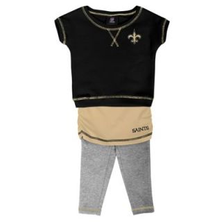 New Orleans Saints Infant Girls 2 Piece Crew T Shirt & Leggings Set   Black/Old Gold/Ash