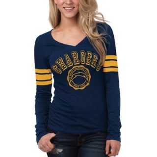 San Diego Chargers Ladies Sleeve Stripe Slim Fit Long Sleeve V Neck T Shirt   Navy Blue