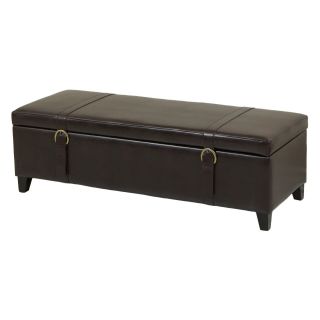 Best Selling Home Decor Brown Leather Storage Ottoman with Straps   Ottomans