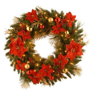 36 in. Decorative Collection Home Spun Pre Lit Christmas Wreath   Christmas Wreaths