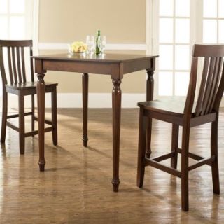 Crosley 3 Piece Pub Dining Set with Turned Leg and School House Stools   Indoor Bistro Sets