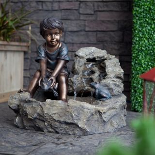 Alpine Boy At Play Indoor/Outdoor Fountain with Light   Fountains