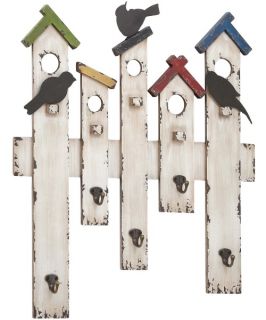 Wooden Birdhouse Wall Hanging with Metal Hooks   Wall Shelves & Hooks