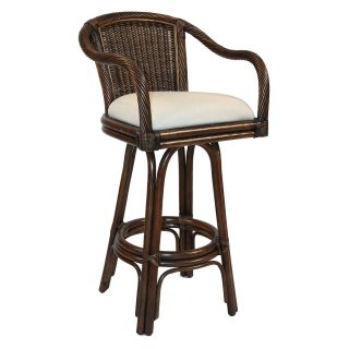 Hospitality Rattan Key West Indoor Swivel Rattan & Wicker 30 Bar Stool with Cushion   Antique   Bistro Chairs