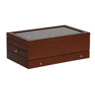 Mele Camden Brown Glass Top Jewelry Box in Antique Walnut   13W x 4.88H in.   Womens Jewelry Boxes