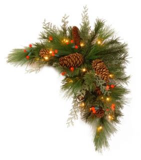 30 in. Decorative Collection White Pine Pre Lit LED Corner Swag   Battery Operated   Christmas Swags