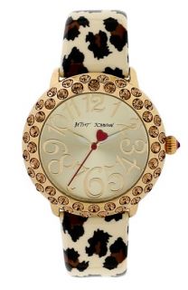 Betsey Johnson Crystal Bezel Leopard Strap Watch, 38mm