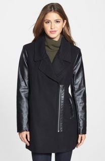 Calvin Klein Faux Leather Trim Asymmetrical Jacket