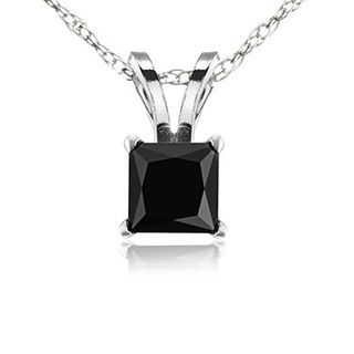 14k White Gold 1ct TDW Black Diamond Solitaire Pendant Diamond Necklaces