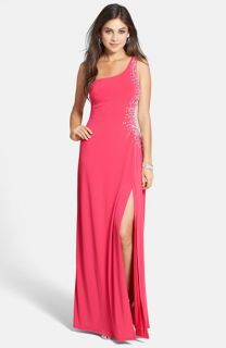 Way In Embellished Mesh Inset One Shoulder Gown (Juniors)