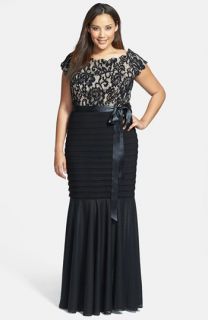 Betsy & Adam Lace Overlay Matte Jersey Gown (Plus Size)