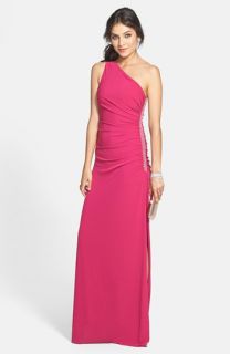 Laundry by Shelli Segal Beaded Panel One Shoulder Jersey Gown