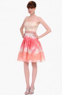Kay Unger Strapless Watercolor Silk Dress
