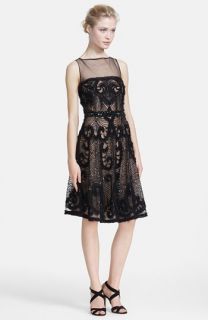 Naeem Khan Beaded Illusion Fit & Flare Dress
