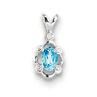 Sterling Silver Light Swiss Blue Topaz & Diamond Pendant. Gem Wt  0.57ct Jewelry