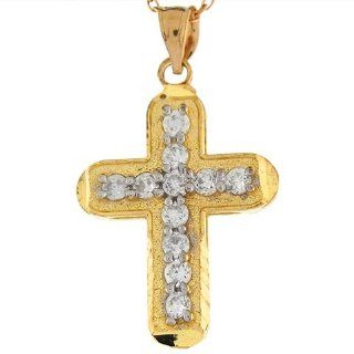 14k Yellow Gold Sparkling White CZ 3.02cm Long Classic Cross Charm Pendant Jewelry