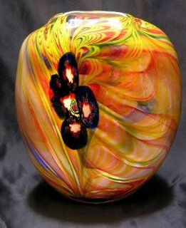 Murano Design Glass Millefiori Swirls Black Art Vase F V186 BM11 