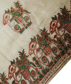 Beige Sari Silk Blend Recycled Fabric Animal Print Vintage Used Saree Indian Women Wrap Dress Craft Fabric Home & Kitchen