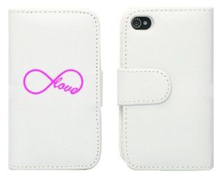 White Apple iPhone 5 5S 5LP196 Leather Wallet Case Cover Pink Infinite Infinity Love Cell Phones & Accessories