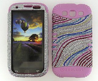 3 IN 1 HYBRID SILICONE COVER FOR SAMSUNG GALAXY S III S3 AT&T, SPRINT, T MOBILE, VERIZON, METRO PCS, BOOST, CRICKET, US CELLULAR, VIRGIN MOBILE HARD CASE SOFT LIGHT PINK RUBBER SKIN WAVES XPK FD197 I747 KOOL KASE ROCKER CELL PHONE ACCESSORY EXCLUSIVE B
