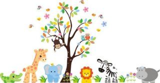 Baby Nursery Wall Decals Safari Jungle Children's Themed 83" X 197" (Inches) Animals Trees Wildlife Made of Wall Fabric Material Repositional Removable Reusable Wall Fabric Baby