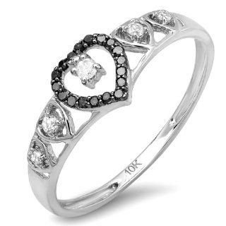0.20 Carat (ctw) 10K White Gold Round Diamond Wave Ladies Bridal Promise Engagement Ring 1/5 CT Jewelry