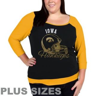 Iowa Hawkeyes Ladies Plus Sizes Raglan Three Quarter Sleeve T Shirt   Black/Gold