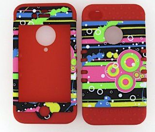 3 IN 1 HYBRID SILICONE COVER FOR APPLE IPHONE 4 4S HARD CASE SOFT RED RUBBER SKIN CIRCLES RD TE197 KOOL KASE ROCKER CELL PHONE ACCESSORY EXCLUSIVE BY MANDMWIRELESS Cell Phones & Accessories
