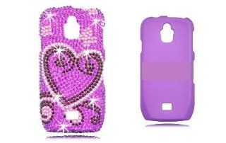 Samsung T759 Exhibit 4G Full Diamond Bling Phone Shell Case T Mobile (Purple Heart) + Purple Rubberized Hard Shell Case Cell Phones & Accessories