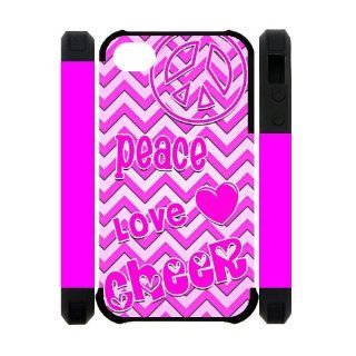 Anti war Peace Logo Cheerleading Apple Iphone 4S/4 Case Cover Dual Protective Polymer Cases Hear Love Chevron Pink for girl Cell Phones & Accessories