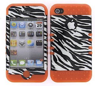 3 IN 1 HYBRID SILICONE COVER FOR APPLE IPHONE 4 4S HARD CASE SOFT ORANGE RUBBER SKIN ZEBRA OR TP206 S KOOL KASE ROCKER CELL PHONE ACCESSORY EXCLUSIVE BY MANDMWIRELESS Cell Phones & Accessories