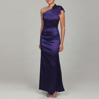 Jessica McClintock Women's Royal Purple Ruffled Shoulder Dress Jessica McClintock Evening & Formal Dresses