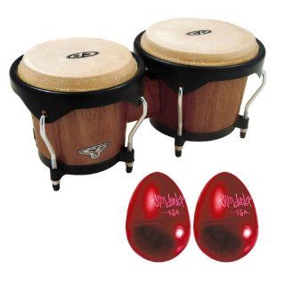 Latin Percussion CP221 DW CP Traditional Bongo Dark Wood w/ 2 Piece Gels Maracas Single Egg Shaker Musical Instruments
