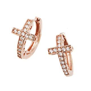 Rose Gold Over Sterling Silver Cross Hoop Earrings Jewelry