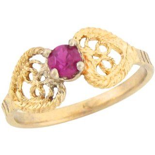 10k Gold Synthetic Ruby Filigree Angel Wings Designer Baby Girl Ring Jewelry