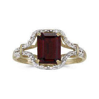 Birthstone Company 10k Yellow Gold Emerald cut Garnet And Diamond Ring (Size 7) Jewelry