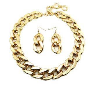 Hot Celebrity Style Gold Thick Chain Necklace & Earrings Set NDQ245G Jewelry