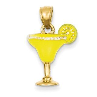 14k Gold Yellow Enameled Salted Margarita Drink Pendant Jewelry