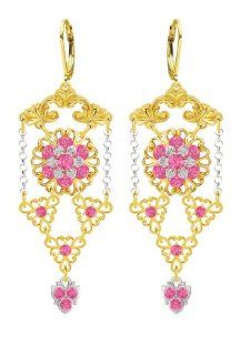 Astonishing Chandelier Earrings by Lucia Costin Made of 24K Yellow Gold Plated over .925 Sterling Silver with Pink Swarovski Crystals, Lovely Charms, Suspended Chains and Fancy Details; Handmade in USA Lucia Costin Jewelry