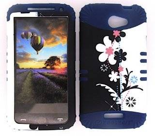 3 IN 1 HYBRID SILICONE COVER FOR HTC ONE X HARD CASE SOFT DARK BLUE RUBBER SKIN FLOWERS DB TE272 S720E KOOL KASE ROCKER CELL PHONE ACCESSORY EXCLUSIVE BY MANDMWIRELESS Cell Phones & Accessories