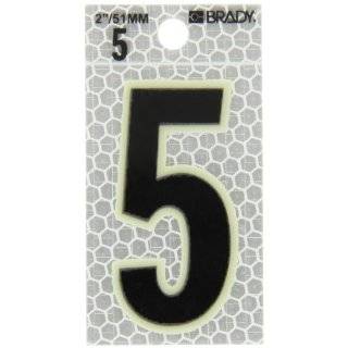 Brady 3000 5 2 3/8" Height, 1 1/2" Width, B 309 High Intensity Prismatic Reflective Sheeting, Black And Silver Color Glow In The Dark/Ultra Reflective Number, Legend "5" (Pack Of 10)