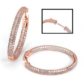 Cz Oval Hoop Earrings In Sterling Silver With Rose Gold Plating, 292X0.015Mm Jewelry
