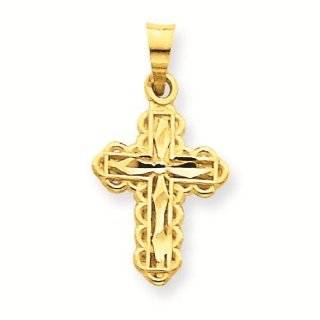 14k Small Diamond cut Cross Charm Pendant   Gold Jewelry Reeve and Knight Jewelry