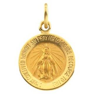 Round Miraculous Medal Pendant in Solid 14 Karat Yellow Gold 12.00 MM Jewelry