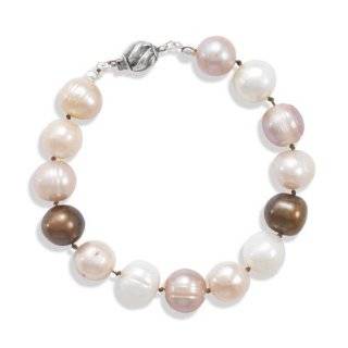 32922 7 7" Earth Tone Cultured Freshwater Pearl Bracelet Bracelet Chain Link Hand Stone Arm Sterling Siliver 0.925