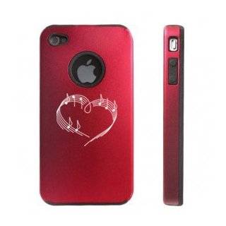 Apple iPhone 4 4S Red D5932 Aluminum & Silicone Case Cover Heart Love Music Notes Cell Phones & Accessories