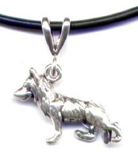 Sterling Silver German Shepherd Pendant Dog Jewelry with 18" Black Cord
