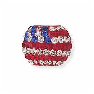 SCJ Sterling Silver Charm Bead American Flag Crystal Fits European Style Bracelet Jewelry