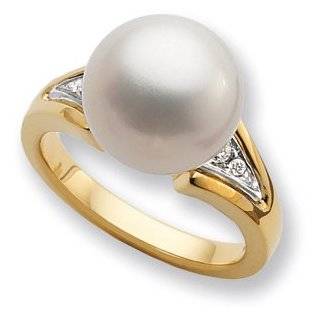 Elegant and Stylish 0.08 ct. tw. and 12.00 MM Near Round South Sea Cultured Pearl & Diamond Ring in 14K Yellow Gold ( Size 6 ), . Jewelry