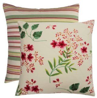 JinStyles Cotton Canvas Striped & Floral Accent Decorative Throw Pillow Cover (Green & Red, Square, Floral, Striped 